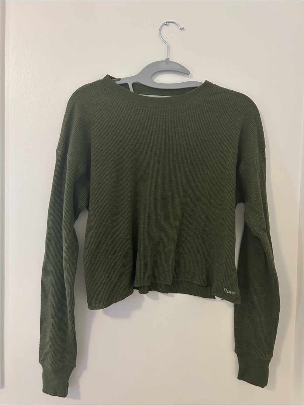TNA Olive Green Waffle Women's Long Sleeve Top